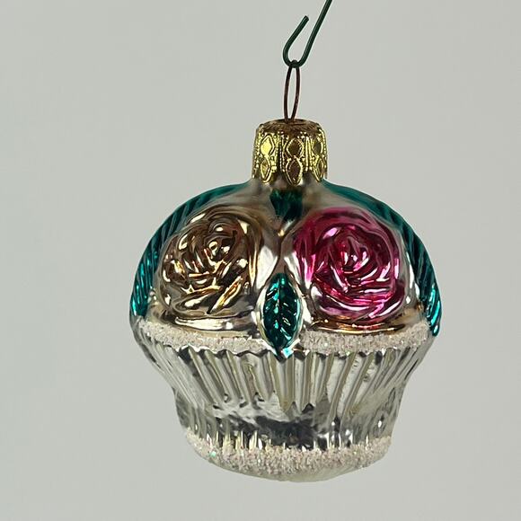 Vtg Mercury Glass Christmas Ornament Roses Basket West Germany Mouth Blown - Picture 1 of 5